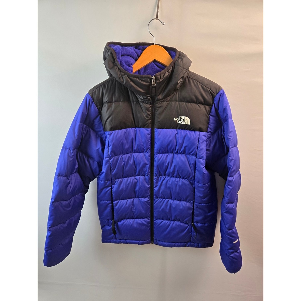The North Face Mens Puffer Jacket Blue Black 550 Down Hooded Coat 1421 Size S